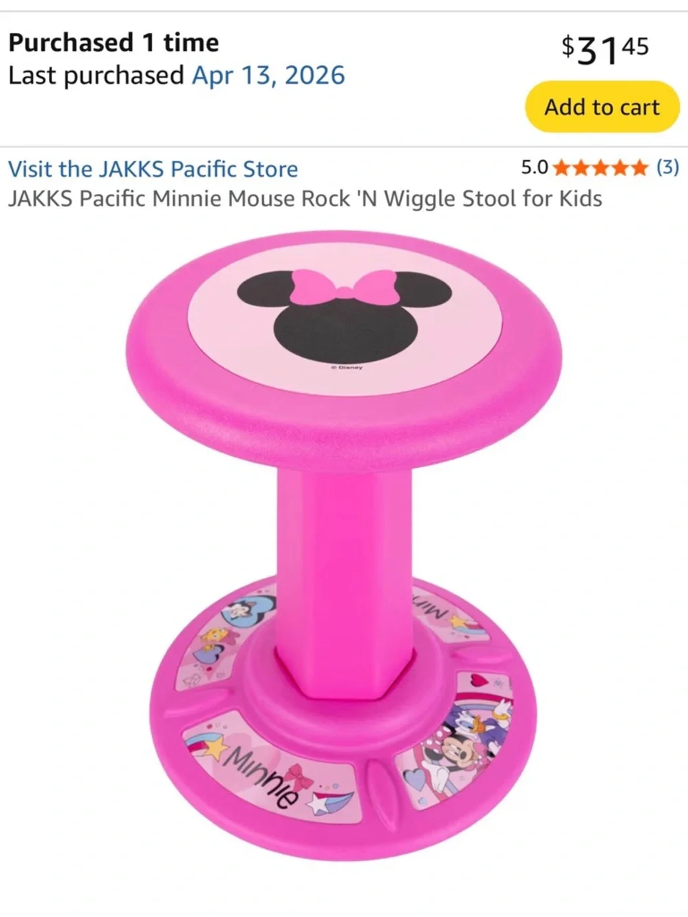Disney Pink Minnie Mouse Wobble Stool - Picture 4 of 5